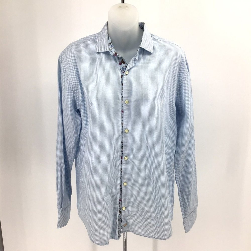 Thomas Dean Shirt Boys XL 18/20 Long Sleeve Button Up Blue White Check Cotton